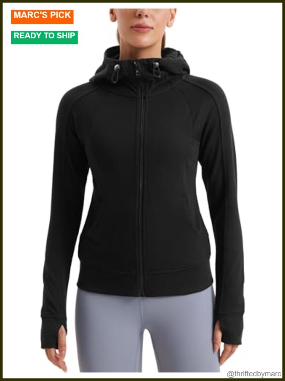 Women's Fleece Full Zip Hoodie Jacket with Thumb Holes, Cotton Modal Blend,